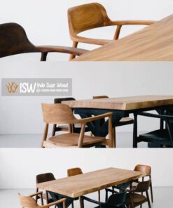 Set Meja Makan Kursi Natural Solid Wood Trembesi Original