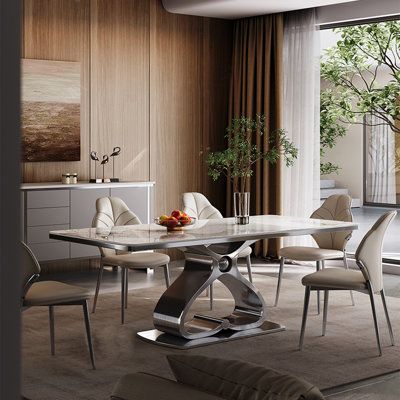 Desain Unik Bentuk Love Meja makan marmer kaki Stainless Terbaru