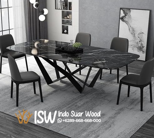 Meja Makan Marmer Kaki Besi Unik