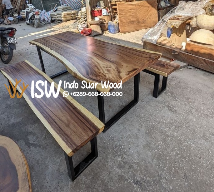 Set Bangku Panjang Kayu Utuh Trembesi