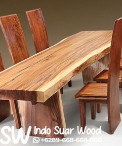 set meja makan kayu trembesi solid 6 kursi