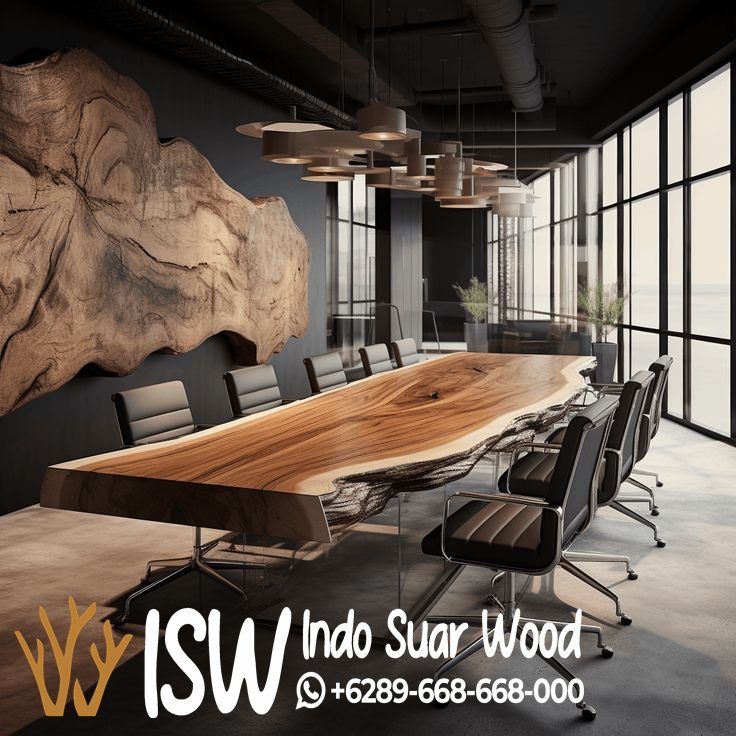 Meja Meeting Trembesi Bogor Bentuk Wood Utuh Tebal