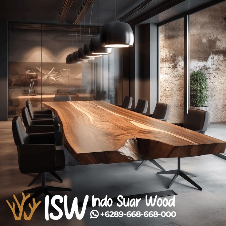 Meja Meeting Trembesi Bogor Bentuk Wood Utuh Tebal