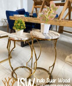 Meja Sudut Marmer Bulat Kaki Stainless Mewah