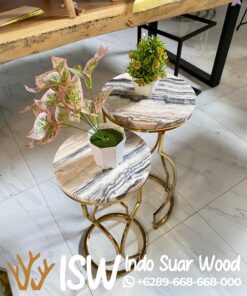 Meja Sudut Marmer Bulat Kaki Stainless Mewah