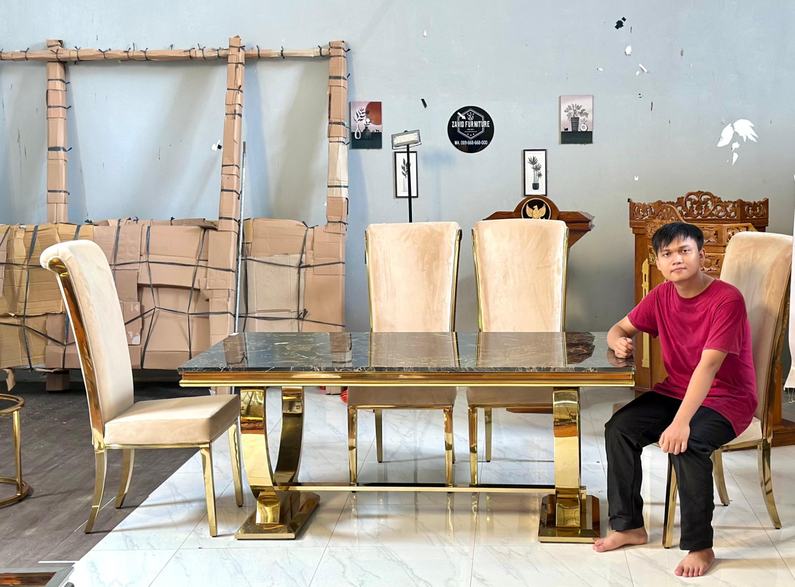 Set Meja Makan Marmer Mewah - Image 6