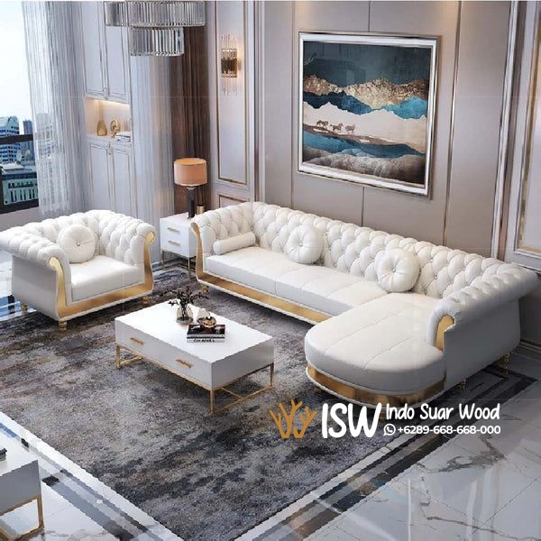 Set Sofa Tamu L Kancing Minimalis