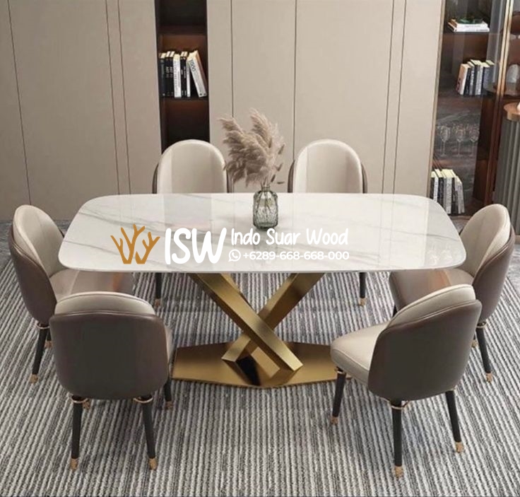 Meja Makan Marmer Kaki Stainless Kota Gresik
