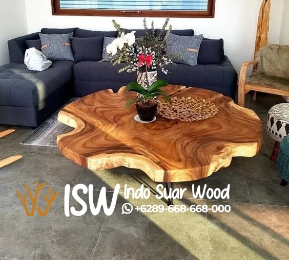 Meja Tamu Bulat Kayu Utuh