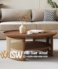 Coffe Table Jati Kombinasi Rotan Kota Mojokerto