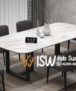 Meja Makan Marmer Kaki Besi