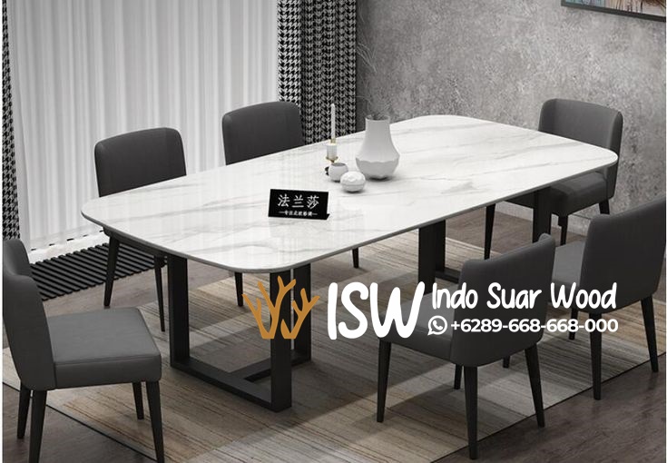 Meja Makan Marmer Kaki Besi