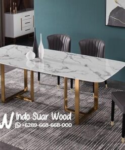 Meja Makan Marmer Kaki Stainless Modern Kota Blora