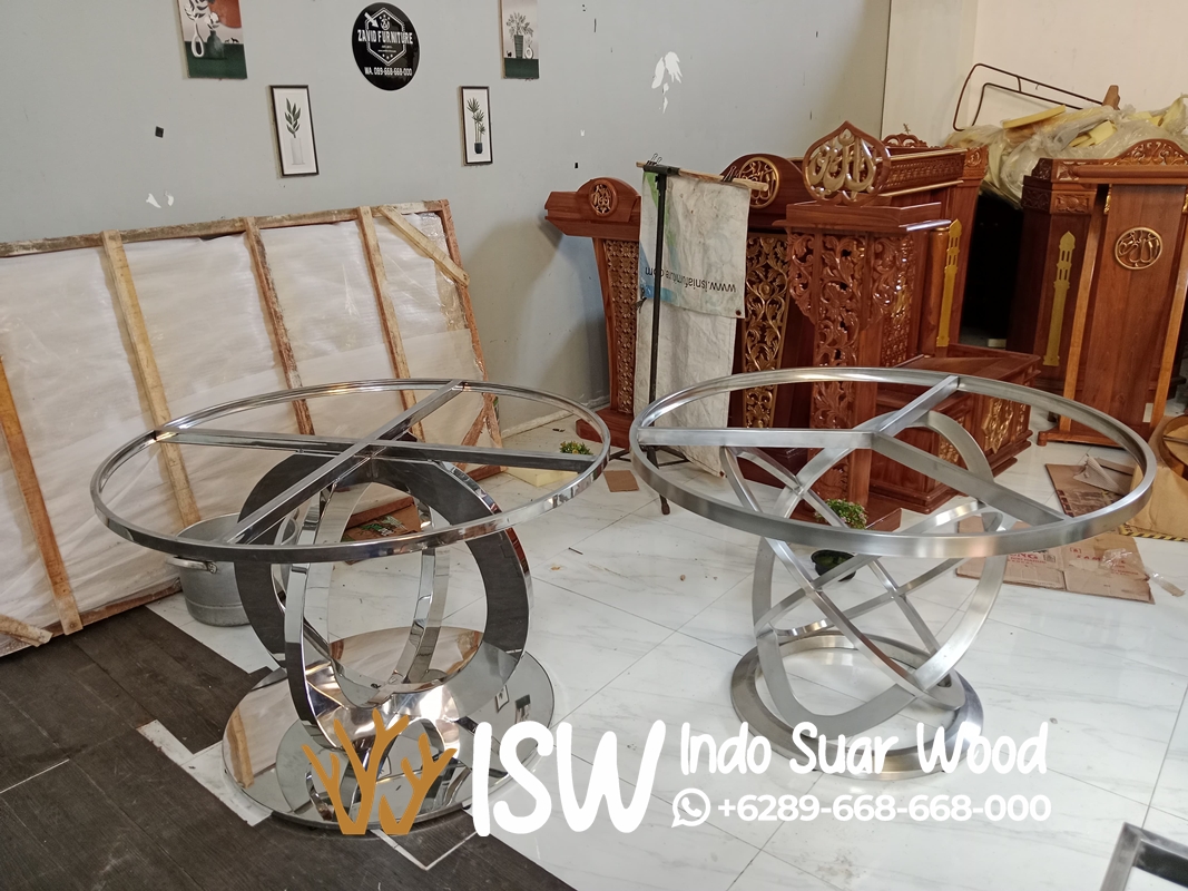 Kaki Meja Makan Stainless Bundar Bahan Steel - Image 3