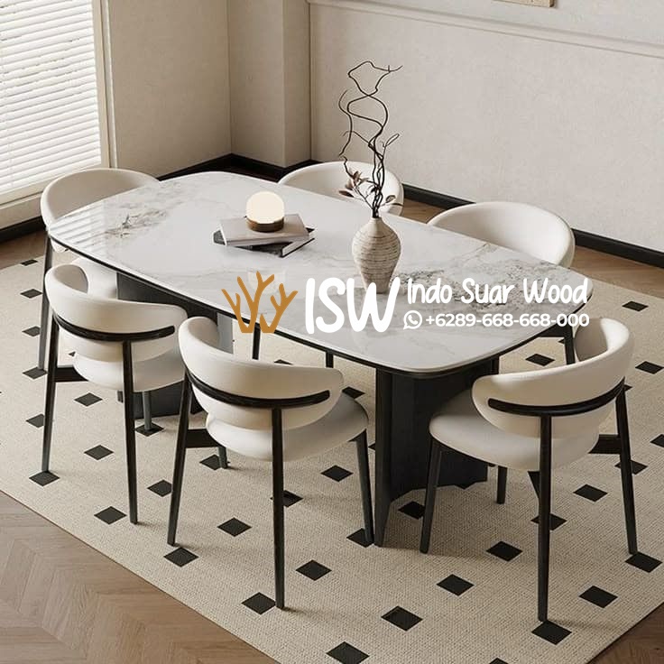 Meja Makan Marmer Kaki Stainless Bangkalan