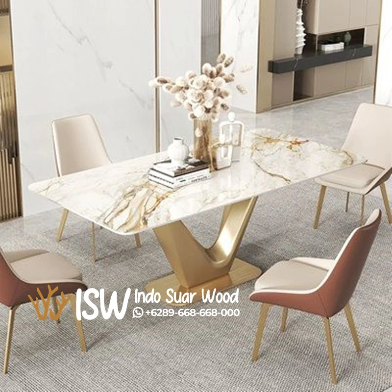 Meja Makan Marmer Kaki Stainless Mewah Sukoharjo