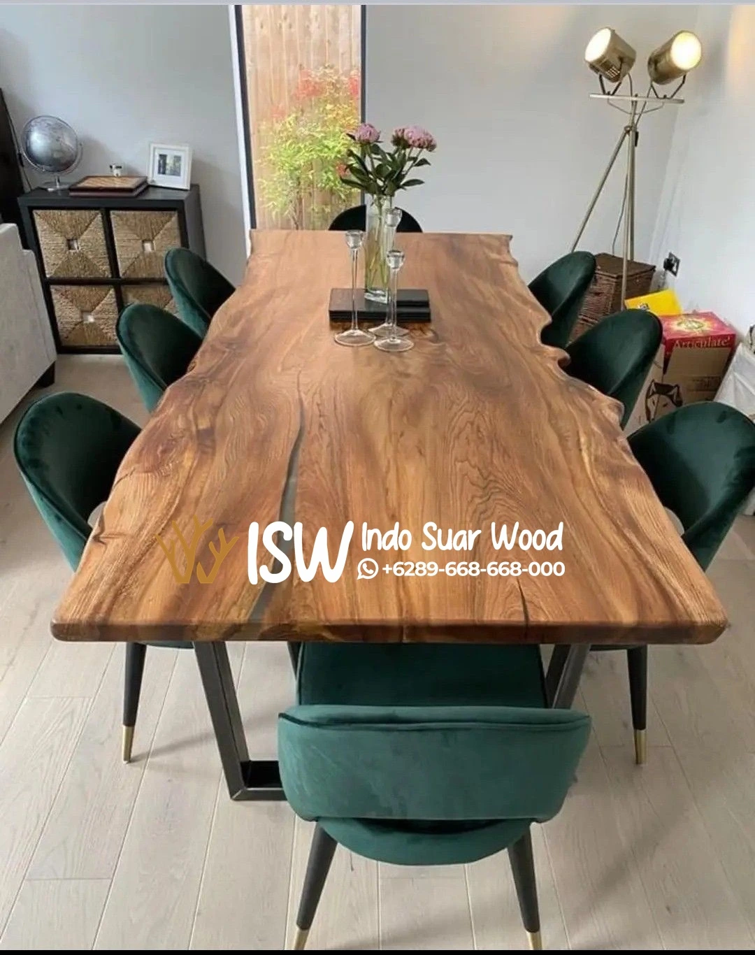 Meja Meeting Trembesi Kaki Stainless Brebes