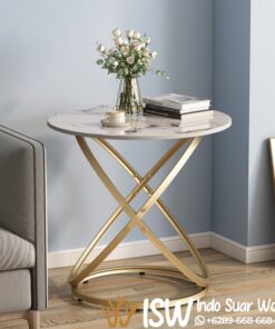 Meja Sudut Bulat Kaki 2 Cincin Elegan