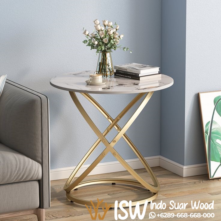 Meja Sudut Bulat Kaki 2 Cincin Elegan