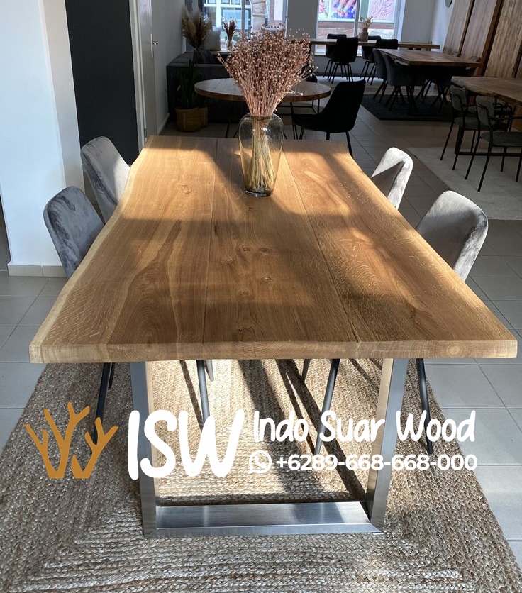 Meja Trembesi Kaki Stainless Silver Minimalis