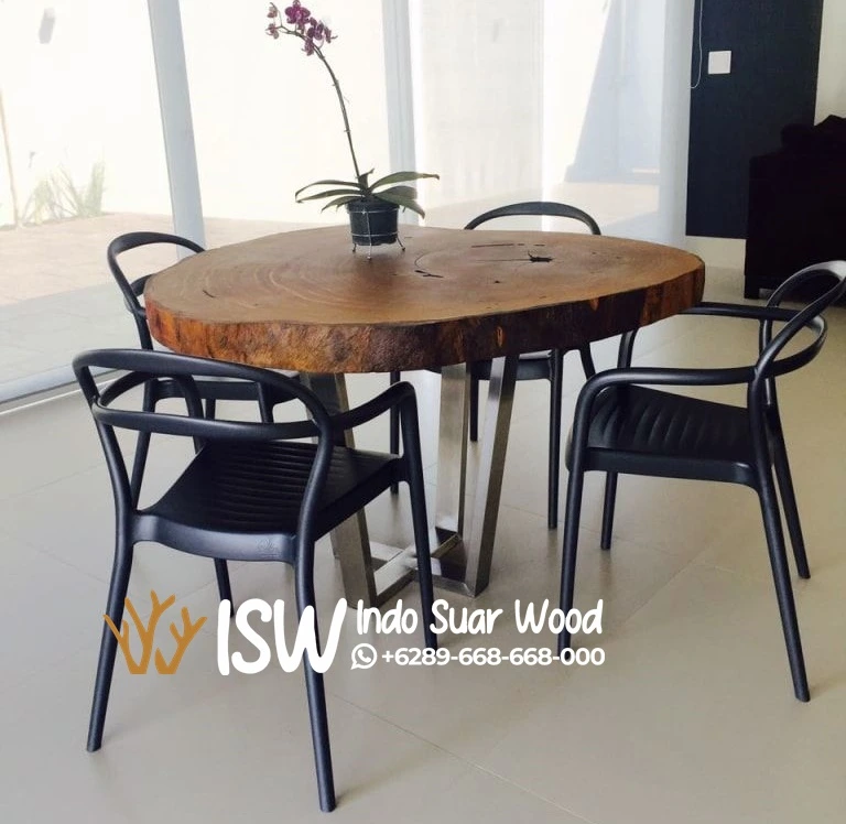Meja Kayu Trembesi Bundar