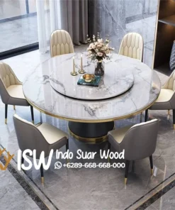 Meja Makan Marmer Bulat 6 Kursi