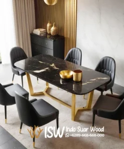 Meja Makan Marmer Hitam 6 Kursi