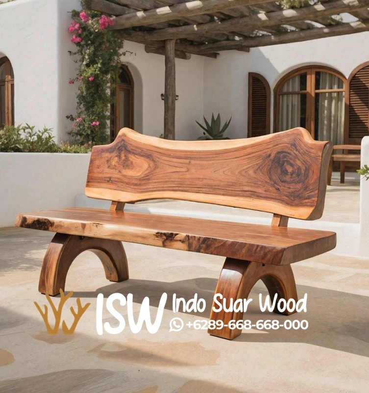 Bangku Panjang Sandaran Kayu Utuh