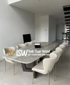 Meja Makan Marmer Industrial Kaki Besi Modern