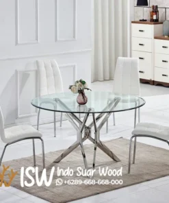 Meja Makan Stainless Kaca