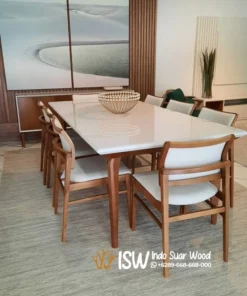 Meja Marmer Minimalis Kaki Kayu