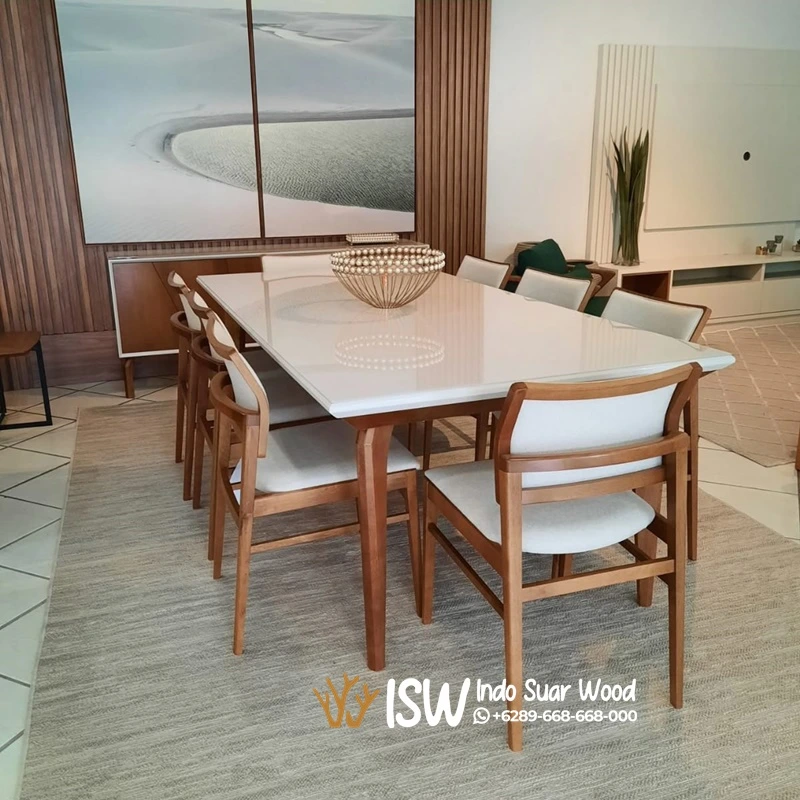 Meja Marmer Minimalis Kaki Kayu