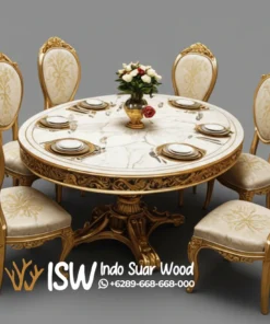 Meja Makan Marmer Bulat Antik