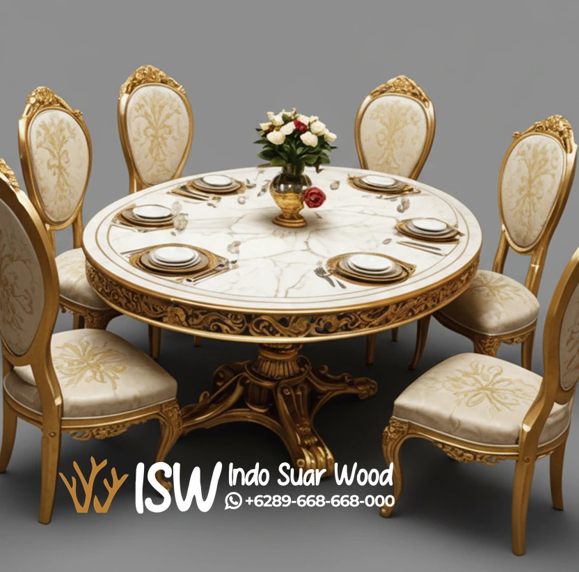 Meja Makan Marmer Bulat Antik