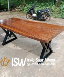 Meja Trembesi Solid Kaki Besi