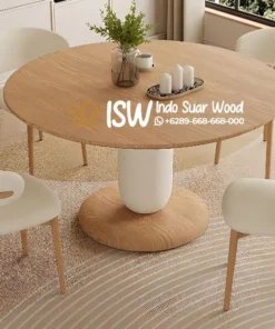 Set Meja Makan Bulat Kayu Jati 6 Kursi