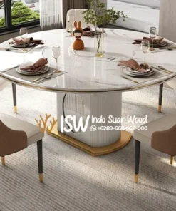 Meja Makan Marmer Bundar Mewah 5 Kursi