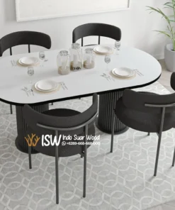 Meja Makan Marmer Oval 4 Kursi