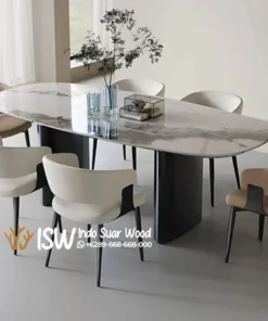 Meja Makan Marmer Oval Putih