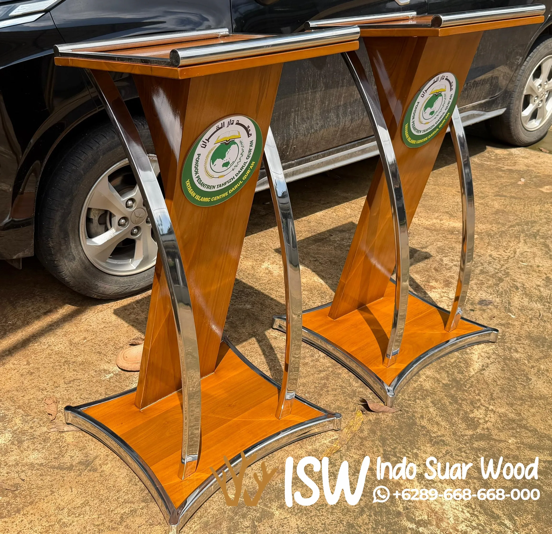 Jual Podium Kayu jati Stainless Mewah