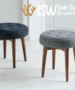 Kursi Stool Bulat Tufting Kancing Kayu Jati
