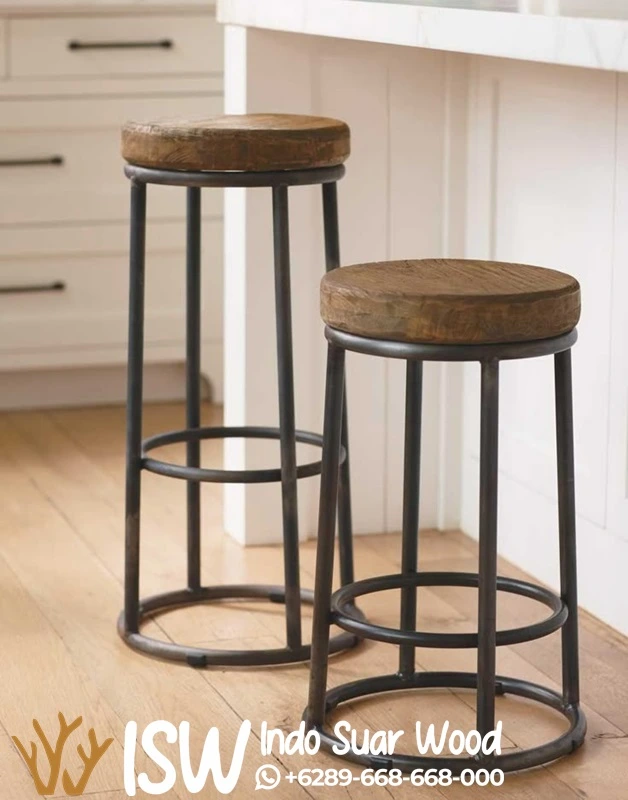 Kursi Stool Kayu Solid Rangka Besi