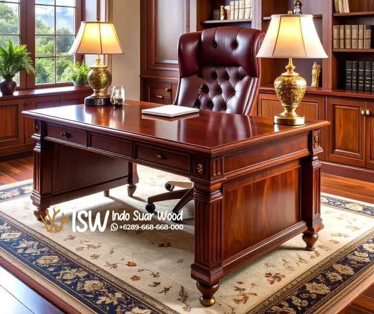 Meja Direktur Kayu Jati Klasik Ukir
