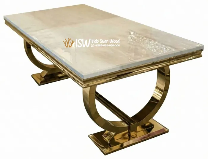 Meja Makan Marmer Cream Gold Subang