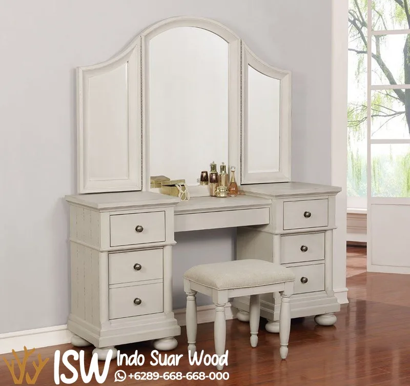 Meja Rias Putih Klasik Cermin Tiga Sisi
