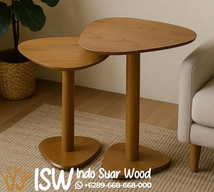 Meja Sudut Kayu Bentuk Daun Minimalis Bertingkat
