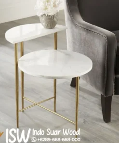 Meja Sudut Marmer Bertingkat Luxury Gold