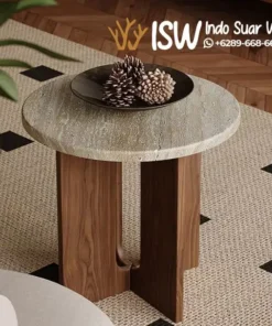 Meja Sudut Marmer Bundar Desain Tripod Minimalis