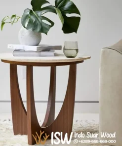 Meja Sudut Minimalis Top Marmer Bundar