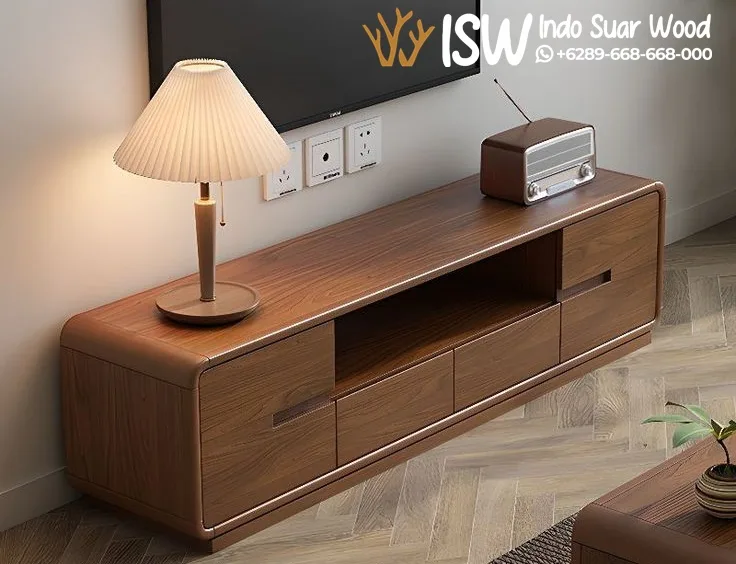 Meja TV Kayu Jati Minimalis Walnut Retro